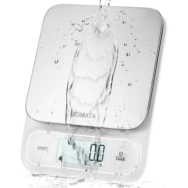 BOMATA Bilancia da cucina impermeabile IPX6, 5 kg / 0,1 g – Bianco