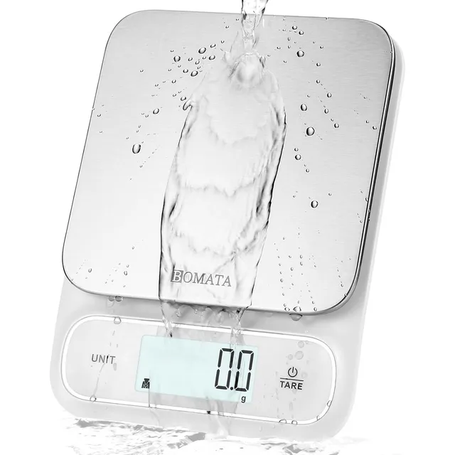 BOMATA Wasserdichte Küchenwaage IPX6, 5 kg / 0,1 g – Weiß