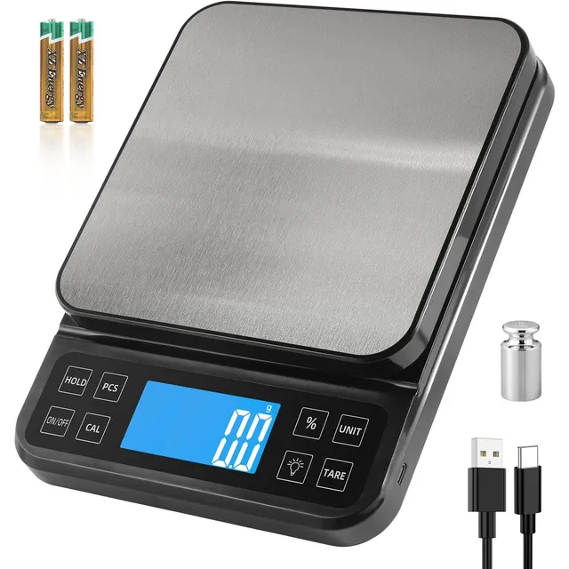 BOMATA Bilancia da cucina grande 5 kg / 0,1 g con funzione % – Nero