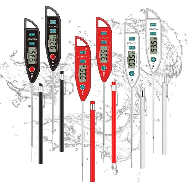 BOMATA T101 Waterproof Instant-Read Thermometer – 6-pack (black, red, white)