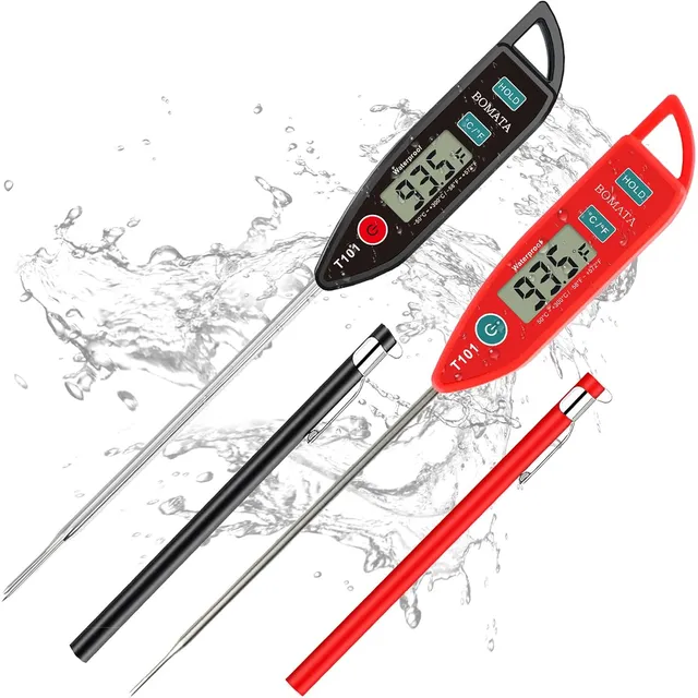 BOMATA T101 Waterproof Instant-Read Thermometer – 2-pack (black + red)