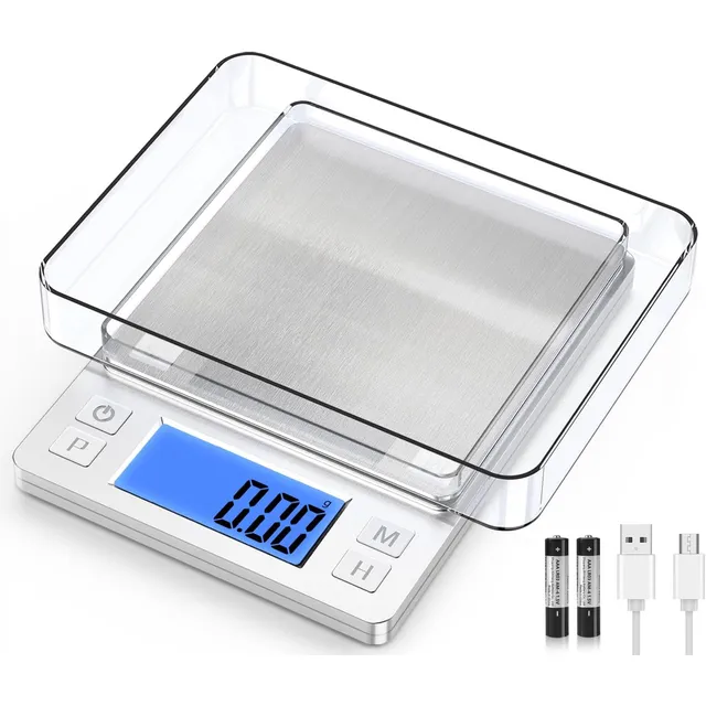 BOMATA Digital Gram Scale 1 kg / 0.01 g – Silver, rechargeable