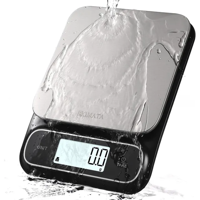 BOMATA Báscula de cocina resistente al agua IPX6, 5 kg / 0,1 g – Negro