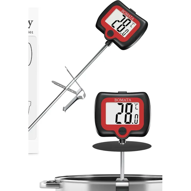 BOMATA TL501 Zuckerthermometer mit Topfklammer – Schwarz