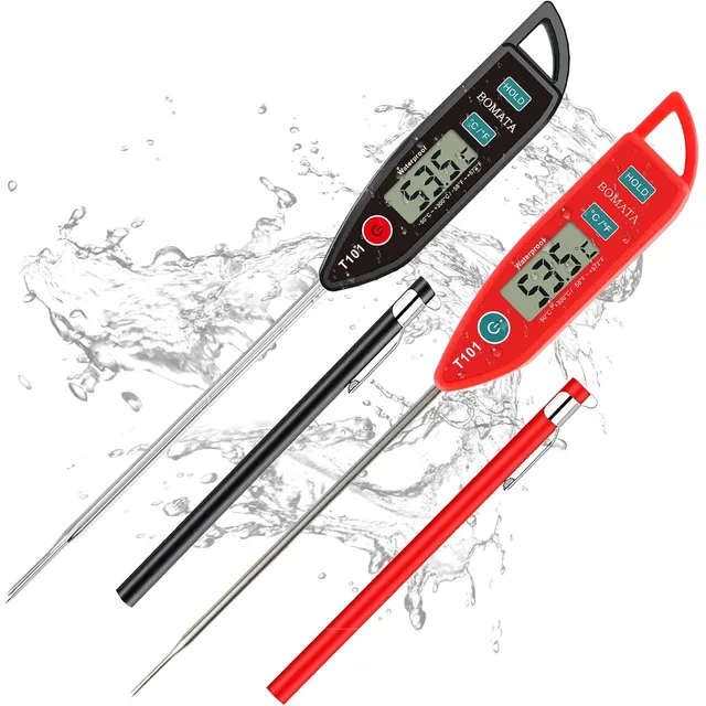 BOMATA T101 Waterproof Instant-Read Thermometer – 2-pack (black + red)