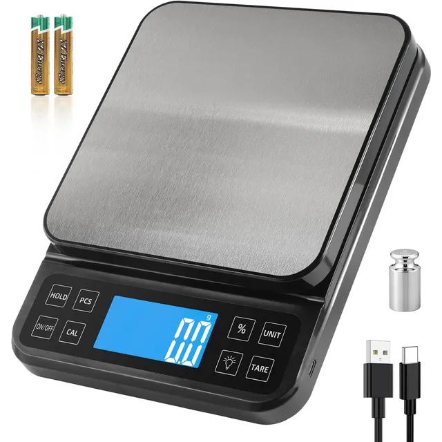 BOMATA Große Küchenwaage 5 kg / 0,1 g mit %-Funktion – Schwarz