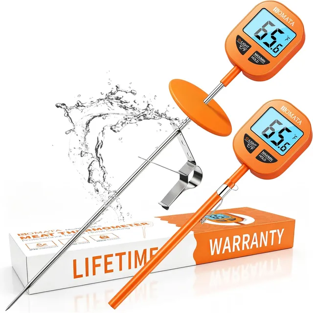 BOMATA T801 Digital Thermometer with Pot Clip, IPX6 – 2-pack (5" + 10" probe)